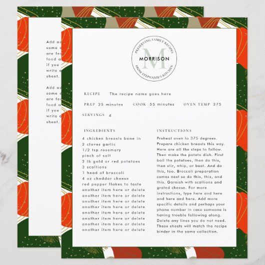 Behoud van Familie Recepten Kerstmis Recept Blad (Voorkant / Achterkant)