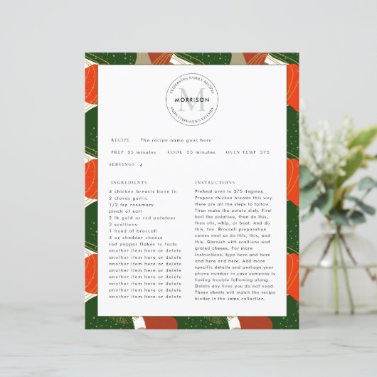 Behoud van Familie Recepten Kerstmis Recept Blad (Staand voorkant)