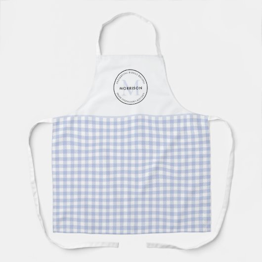 Behoud van familierecepten Blue Gingham Monogram Schort (Voorkant)