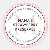 Behoud van familierecepten Red Gingham Monogram Ronde Sticker (Voorkant)