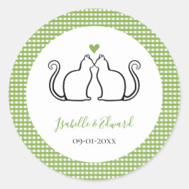 Behouden van katten Harde Groene & Witte Gingham N Ronde Sticker