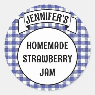 Behoudt Jam Jelly Jar Blue Plaid Gingham Label