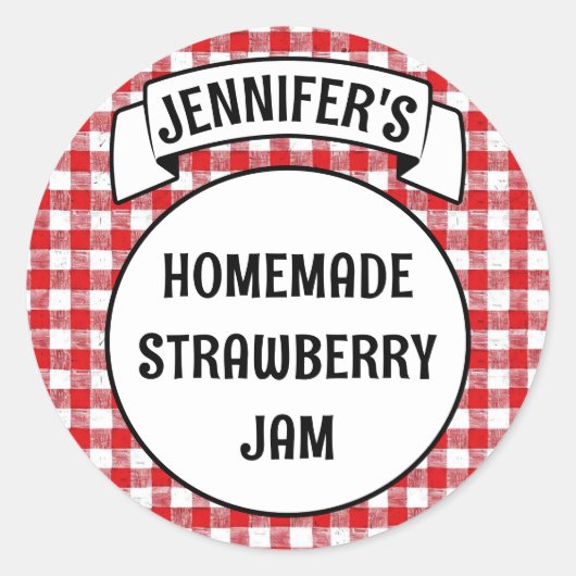 Behoudt Jam Jelly Jar Red Plaid Gingham Label (Voorkant)