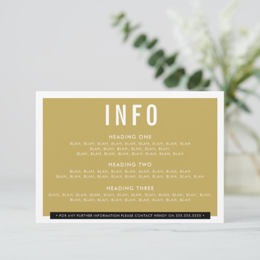 BEHUIZING DETAIL fun bold block modern zwart goud RSVP Kaartje (Staand voorkant)