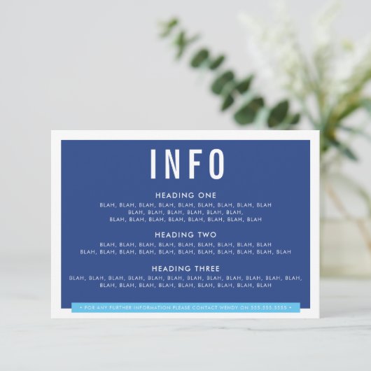 BEHUIZING DETAIL fun bold block royal blue RSVP Kaartje (Staand voorkant)