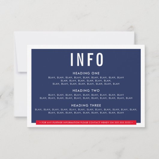 BEHUIZING DETAILS fun bold block navy blauw rood RSVP Kaartje (Voorkant)