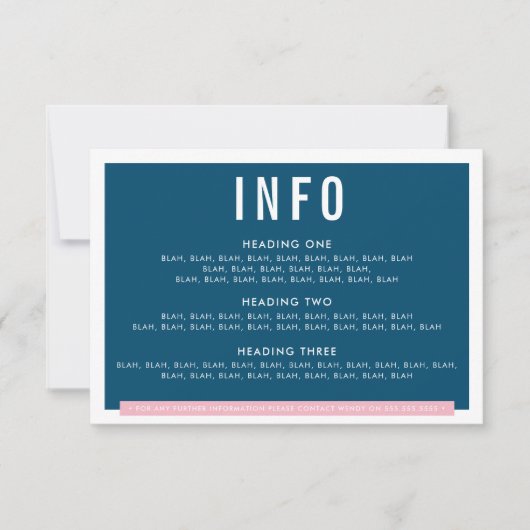 BEHUIZING DETAILS fun bold block navy blauw roze RSVP Kaartje (Voorkant)