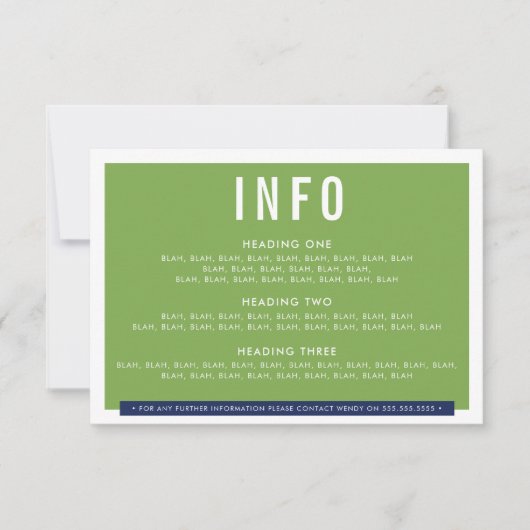 BEHUIZING DETAILS fun bold blok marine groen RSVP Kaartje (Voorkant)