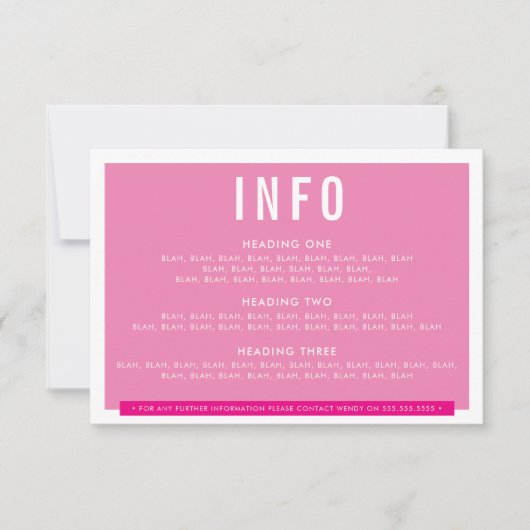 BEHUIZING DETAILS leuk blok girly  roze RSVP Kaartje (Voorkant)