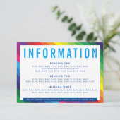 BEHUIZING DETAILS leuke kleurrijke regenboogstreep RSVP Kaartje (Staand voorkant)