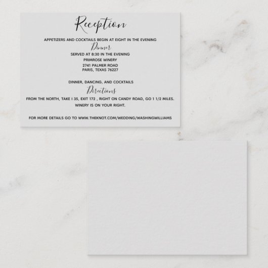 Behuizing Kaart Grijs bruiloft receptie (Voorkant / Achterkant)