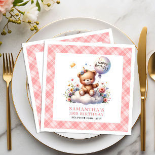 Behulpzame teddybeer ballon blosende bloemen meisj servet
