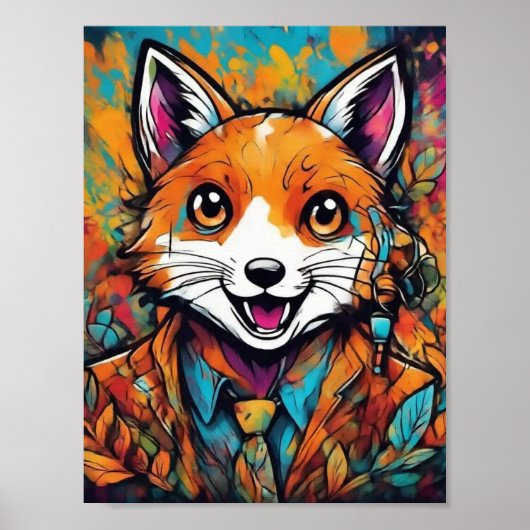 Behulpzame Vos – Whimsical Dieren Kunst  Poster (Voorkant)
