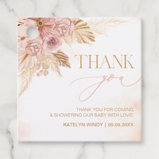Beide kanten Boho Pampas Baby shower Dank u Bedankjes Labels (Voorkant)