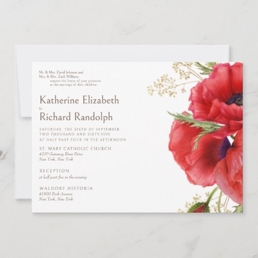 Beide Ouder Rood Bloemen 2 Zalen Wit Bruiloft Kaart (Voorkant)