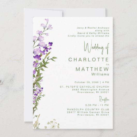 Beide ouders 2 locatie lavendel bruiloft kaart (Voorkant)