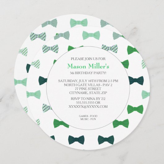 BEIDE STROPDAS REUZE BIRTHDAY PARTIJ INVITE KAART (Voorkant / Achterkant)