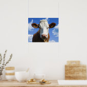Beierse koe tegen blauwe lucht poster (Keuken)