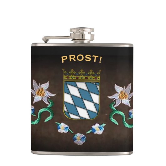 Beierse wapenschild "Prost!" Heupfles (Voorkant)
