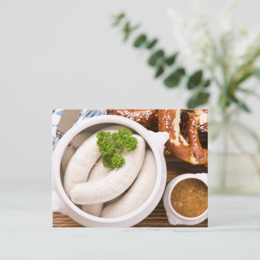 Beierse weissurst ontbijt briefkaart (Staand voorkant)