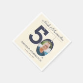 Beige  50ste Verjaardag Custom Photo Napkin Servet (Hoek)