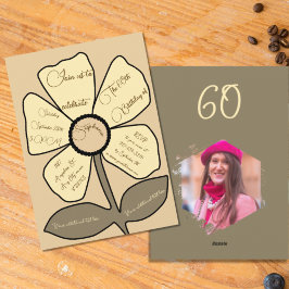 Beige 60e verjaardag Eenvoudige Doodle Flower Kaart