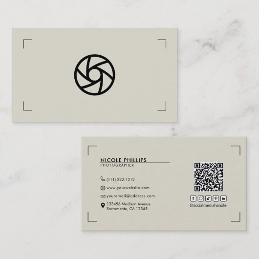 Beige aangepaste logo fotografiebeugels modern visitekaartje (Voorkant / Achterkant)