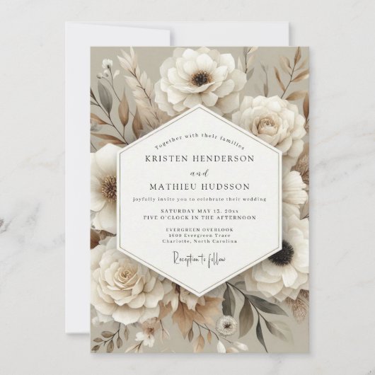 Beige Aardse Pampas Bruiloft Kaart (Voorkant)