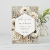 Beige Aardse Pampas Bruiloft Kaart (Staand voorkant)