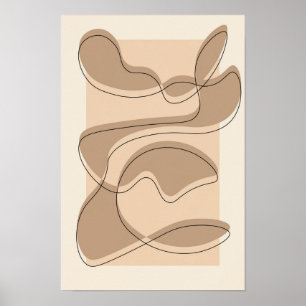 Beige abstract minimalistisch/lijnkunst poster