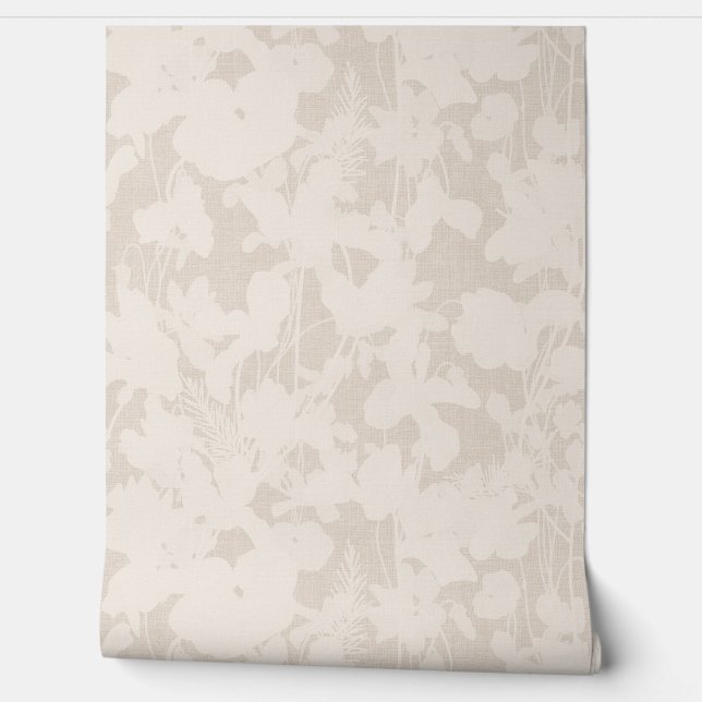Beige Abstracte Floral Neutral Romantic Peel Stick Behang (Afrollen)