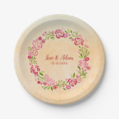 Beige achtergrond en bloemenkrans papieren bordje (Voorkant)