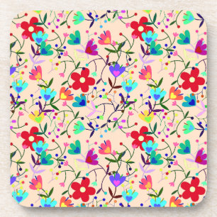 Beige achtergrond Kleurrijk bloempatroon Bier Onderzetter