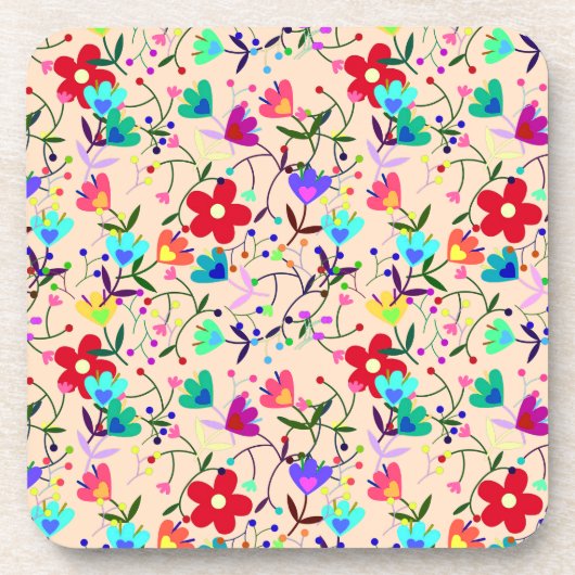 Beige achtergrond Kleurrijk bloempatroon Bier Onderzetter (Voorkant)