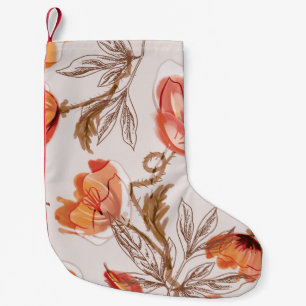 Beige achtergrond Poppies Waterverf Patroon Kleine Kerstsok
