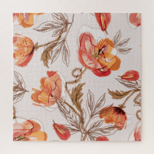 Beige achtergrond Poppies Waterverf Patroon Legpuzzel