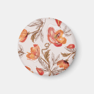 Beige achtergrond Poppies Waterverf Patroon Magneet