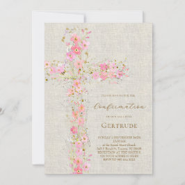 beige achtergrond roze bloemen kruis Bevestiging Kaart