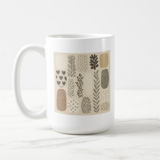 beige afbeeldingen mok. koffiemok (Links)