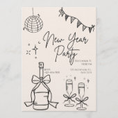 Beige and Black Doodle Simple New Year's Eve Party Kaart (Voorkant)