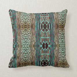 Beige and Blue Animal Gedrukt met Zebra Stripe Pil Kussen
