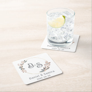 Beige and Blue Floral Custom Name Elegant Kartonnen Onderzetters