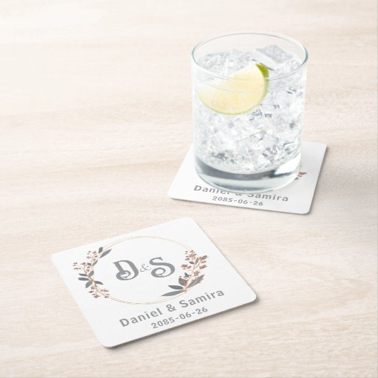 Beige and Blue Floral Custom Name Elegant Kartonnen Onderzetters (Insitu)