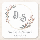 Beige and Blue Floral Custom Name Elegant Kartonnen Onderzetters (Voorkant)