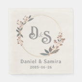 Beige and Blue Floral Custom Name Elegant Servet (Voorkant)