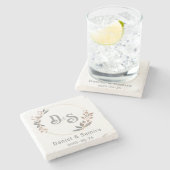 Beige and Blue Floral Custom Name Elegant Stenen Onderzetter (Zijkant)