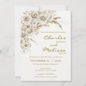 Beige and Boho Flowers Wedding Invitation Kaart (Voorkant)