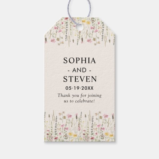 Beige and Boho Wildflower Wedding  Cadeaulabel (Voorkant)