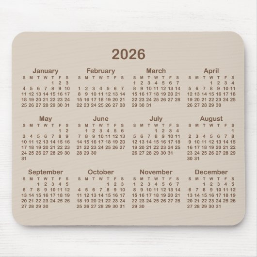 Beige and Brown 2026 Calendar Muismat (Voorkant)