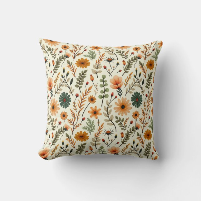 Beige and Brown Boho Flowers Kussen (Voorkant)